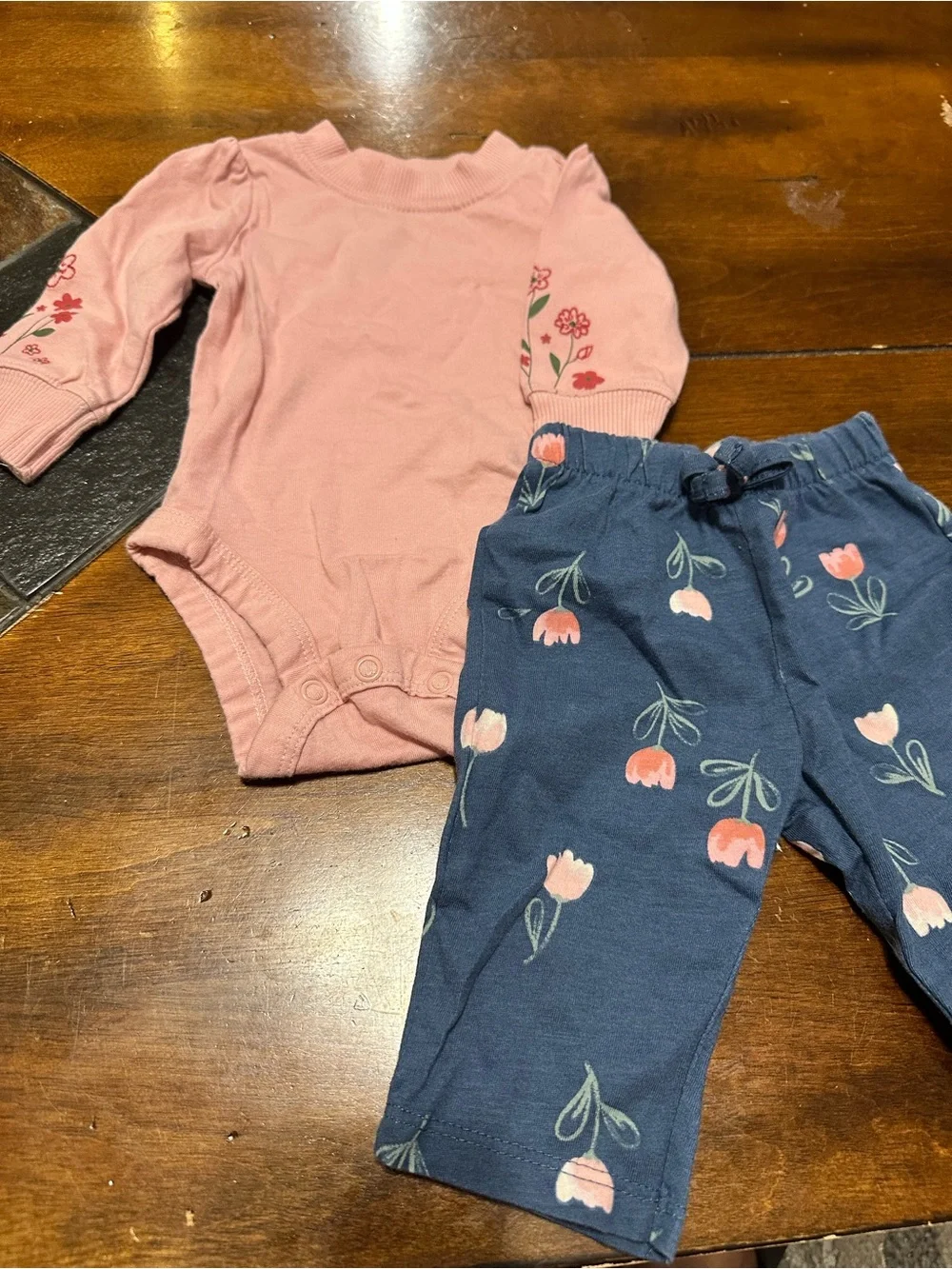 Carter's Pink Top with Blue Floral Pants Set